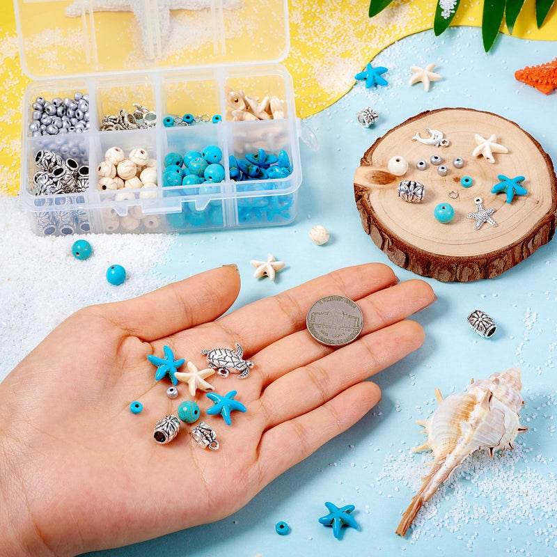 BB Beadthoven Beadthoven 160pcs Sea Starfish Turquoise Beads Silver Turtle Charms White Blue Small Ocean Animals Summer Ocean Boho Beads Beach Spacers for Bracelets DIY Jewelry Making Supplies - Image 5